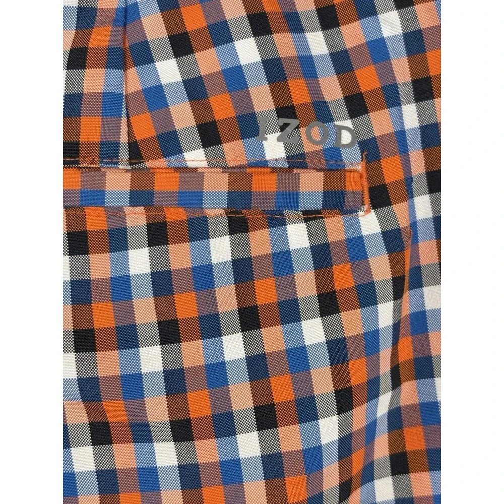 Izod Golf Plaid Shorts Mens Performance Size 36 White Blue Orange Checkered EUC
